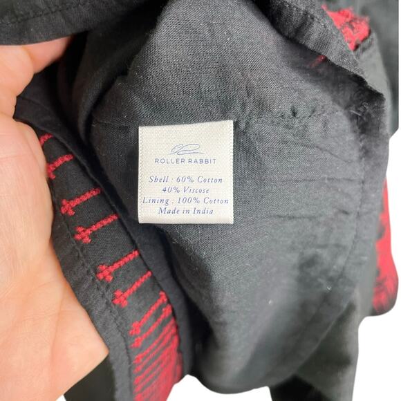 Roller Rabbit Betania Top Womens XS Black Boho Embroidered Long Sleeve V-Neck - Picture 7 of 10